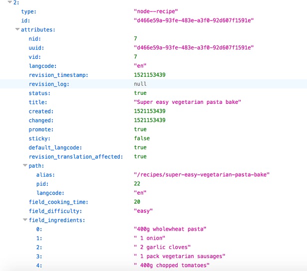 Recipe content formatted using JSON structured data.